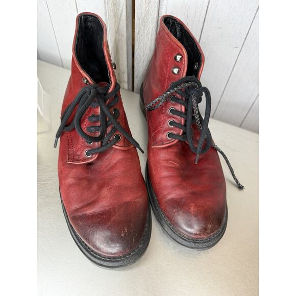LOB Man Red Leather Shoes LOB Footwear Men’s Tie Up Boots Distressed Size 10 main image 5